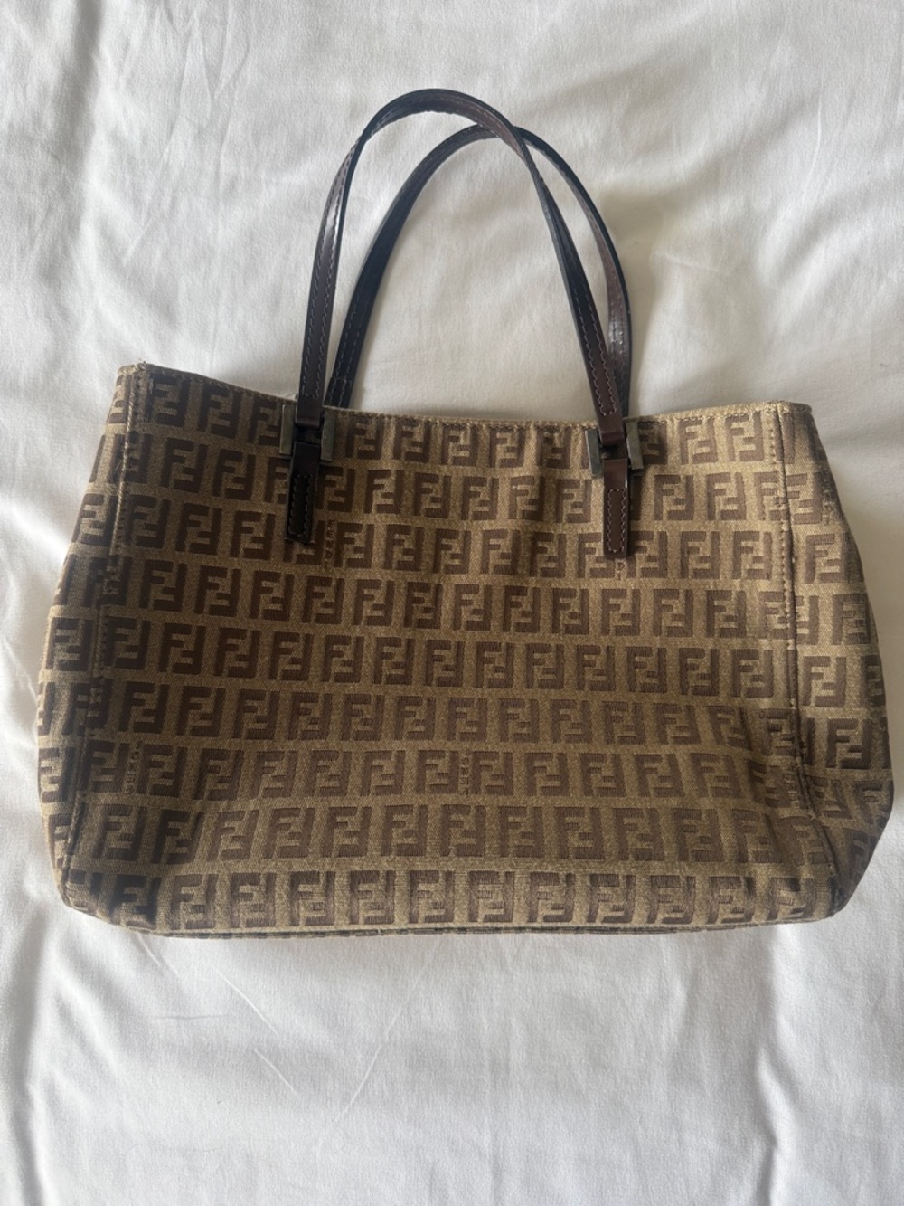 Fendi Brown Monogram Canvas Tote with Dark Brown Leather Handles